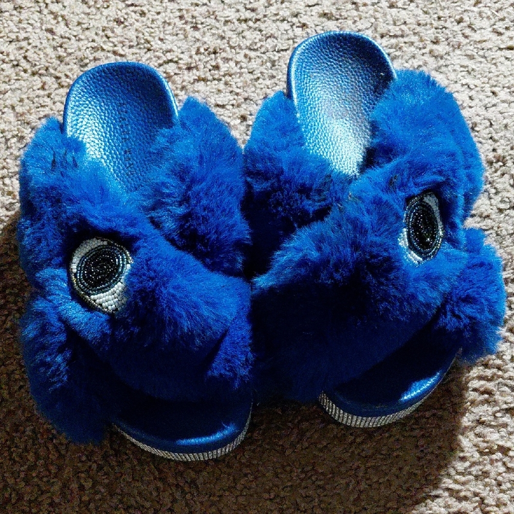 Plush Blue Kids Animal Slippers